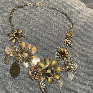Floral Statement Necklace in Gold and Silver